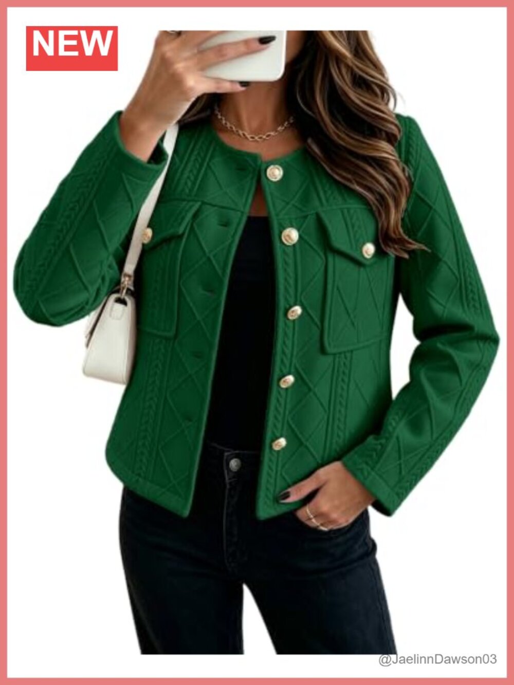 Women's Collarless Blazer Jacket Cable Embossed Business Casual
